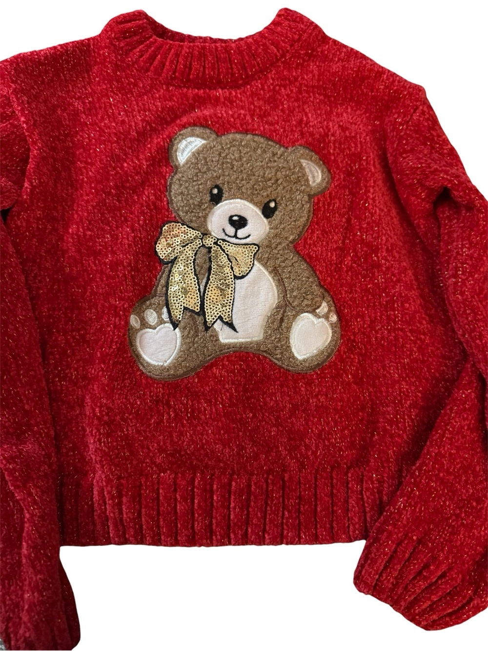 Btween Girls Size 4 Red Teddy Bear Sequin Bow Holiday Sweater
